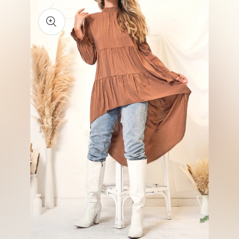 3/$18 Anna-Kaci High-Low Tiered Long Sleeved Ruffled Wrist Women's Top- Size S - Picture 2 of 14